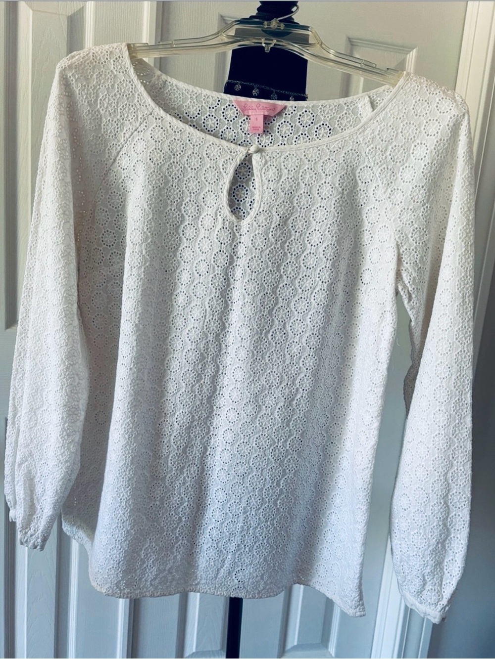 Lilly Pulitzer White Eyelet Lace Keyhole Blouse